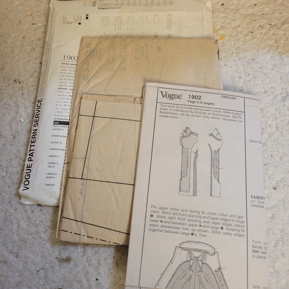 Vogue 1902 Sewing Pattern Career Wardrobe Womens 8-10-12 Multi Good 90s Vintage